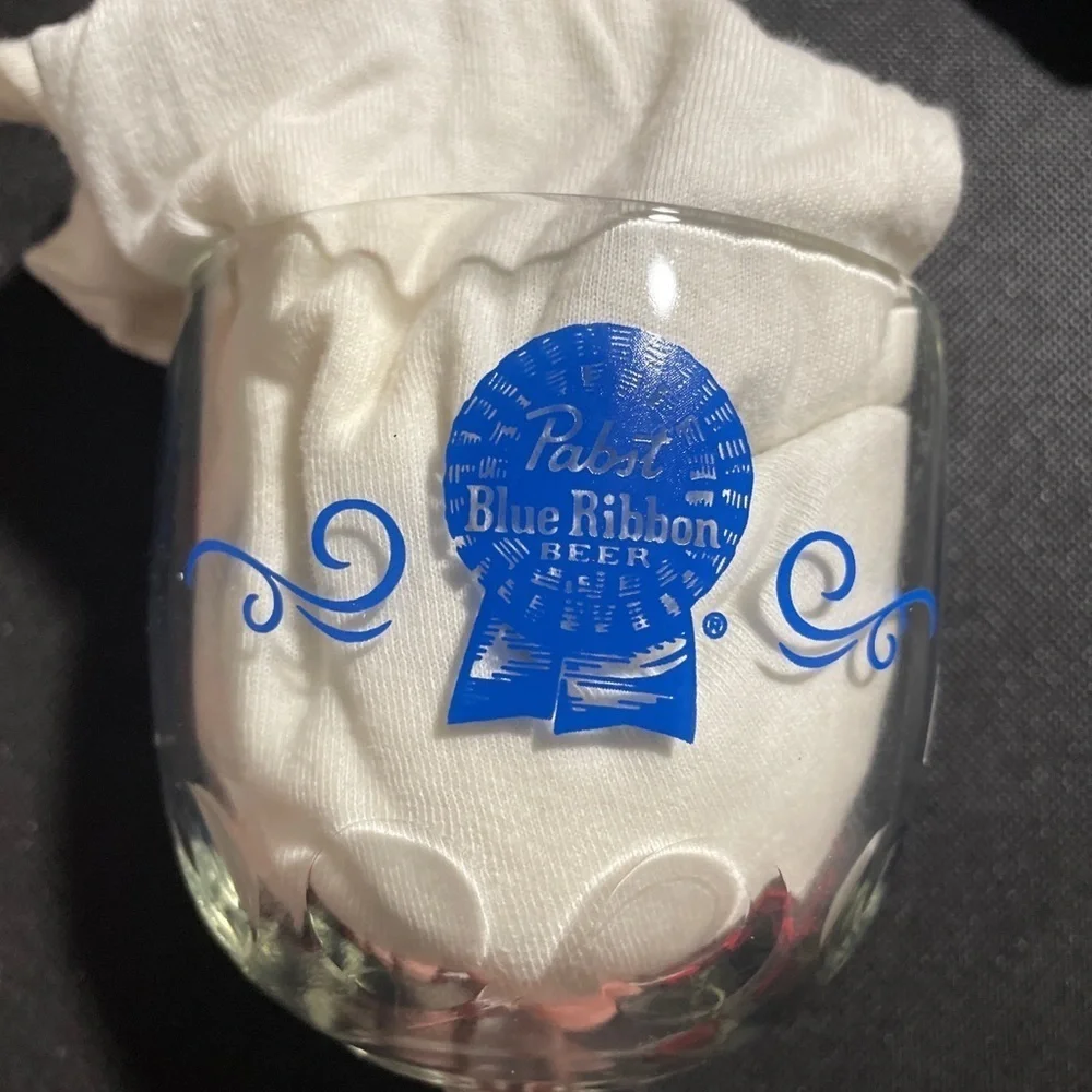 Vintage Pabst Blue Ribbon Beer heavy clear glass footed 6